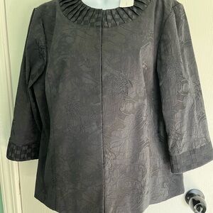 Chico's Black Textured Pleat-Neck Blouse
